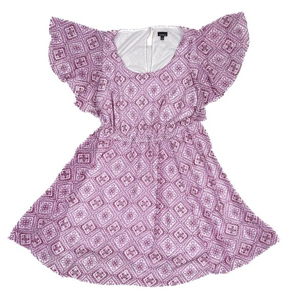 torrid Mini Chiffon Skater Dress Flutter Sleeve Berry Floral Size 1 - NWOT - Picture 2 of 8